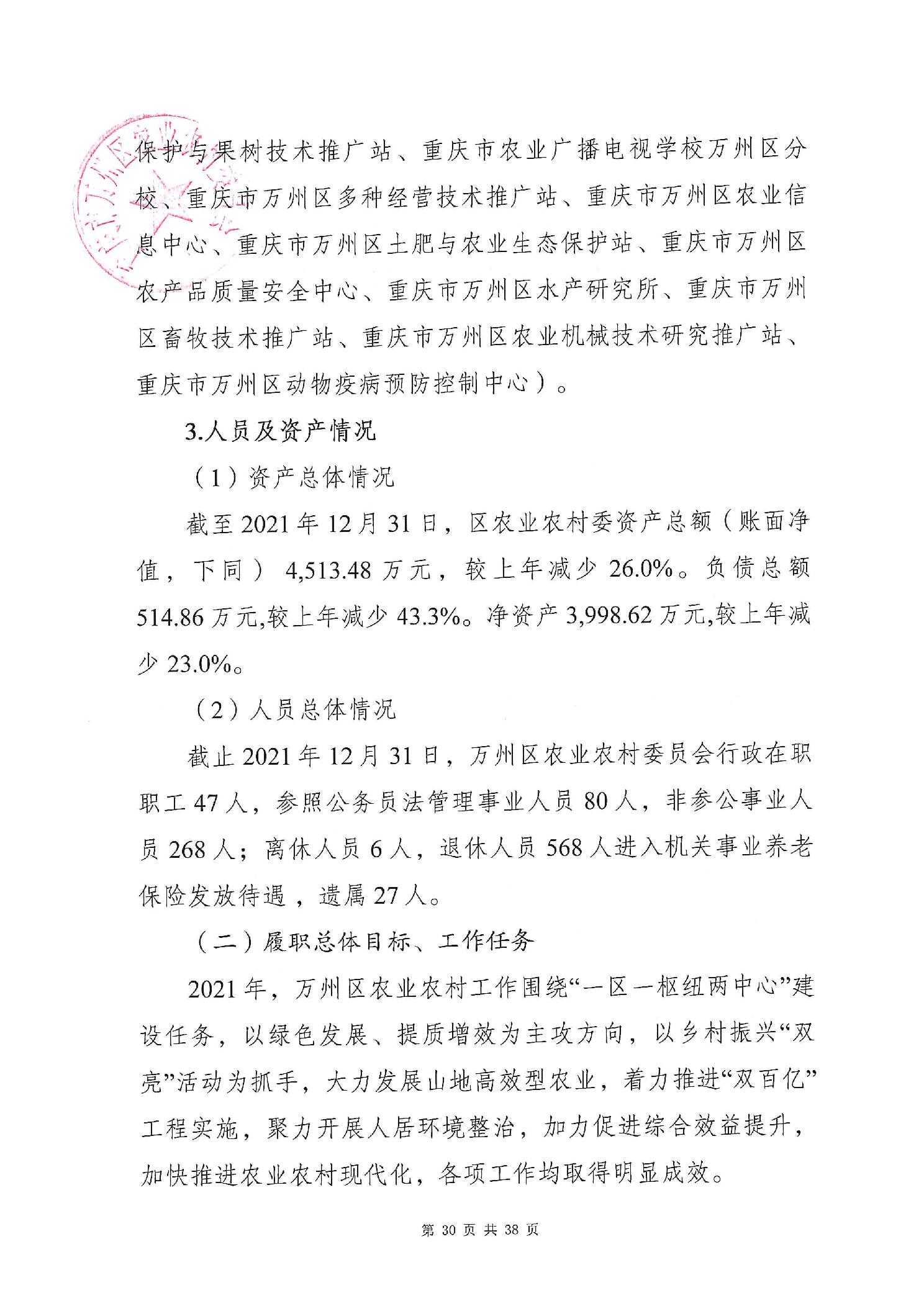 重庆市万州区农业农村委员会2021年度部门决算情况说明
